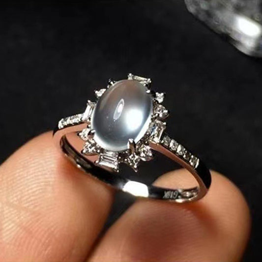 Womens Adjustable Open Ring White Gold Plated Diamond Accent Ice Chalcedony Gemstone Jewelry Gift For Her Gems