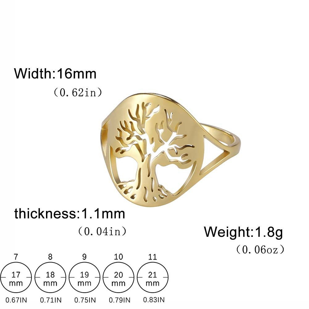 Unisex 18K Gold Plated Titanium Steel Ring With Hollow Tree Design Cartoon Styles Durable Accessory Non Fading