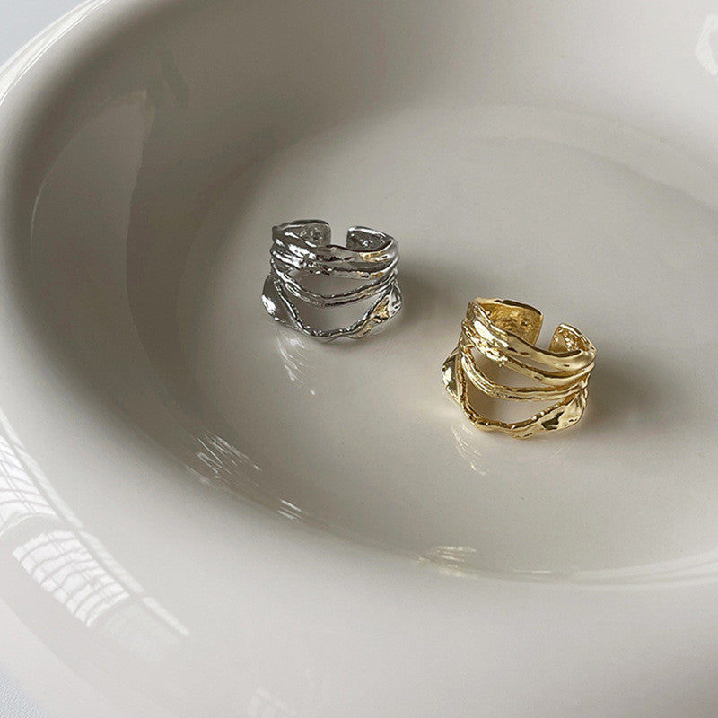 Gold Plated Copper Ring Adjustable Irregular Geometric Design Ring Korean Style Fashion Temperament Open Rings