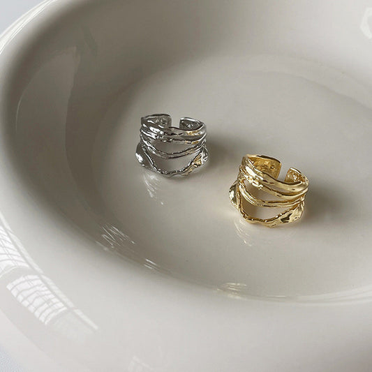 Gold Plated Copper Ring Adjustable Irregular Geometric Design Ring Korean Style Fashion Temperament Open Rings