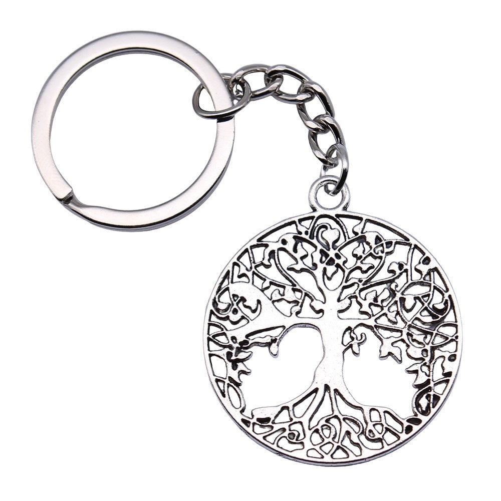 Tree Of Life Keychain Pendant With Key Ring Antique Silver Finish Alloy Metal Vintage Decoration Tree Of Life Keychain