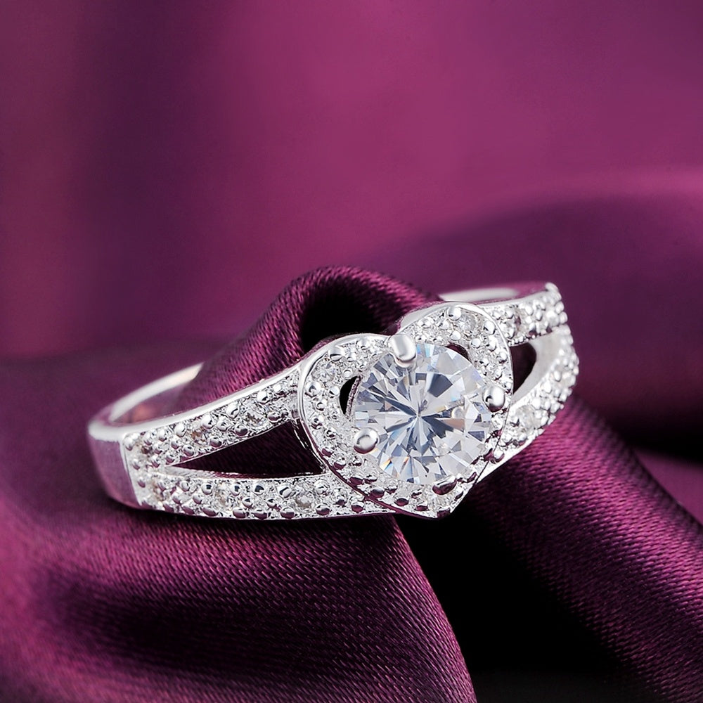 Heart Shaped Silver Plated Copper Ring For Women Wedding