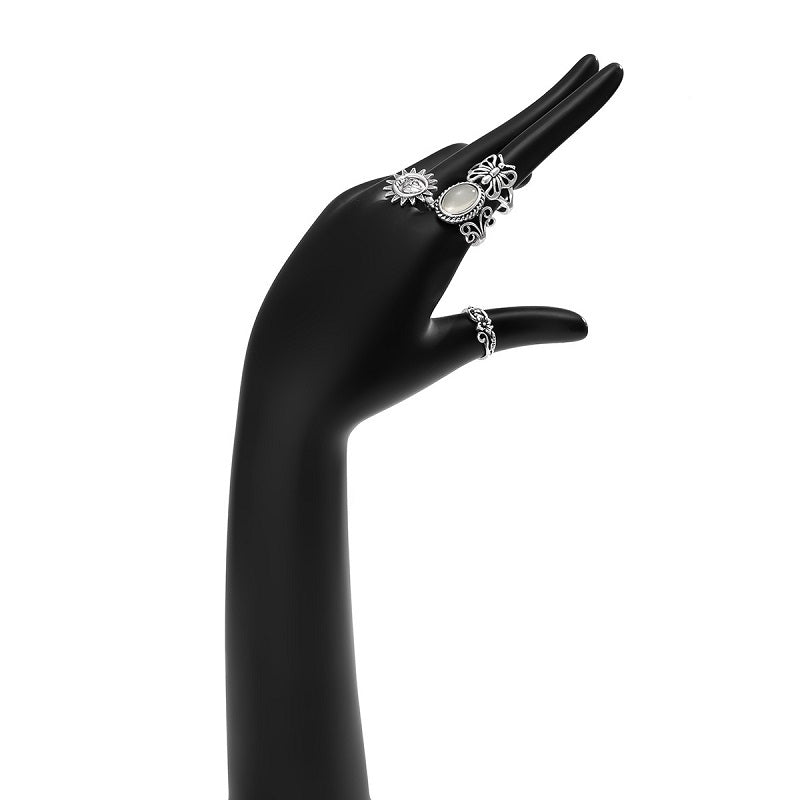 Retro Ethnic Sun Relief Butterfly Ring Set 4 Piece For Women Antique Silver Finish Jewelry For Daily Wear Plus