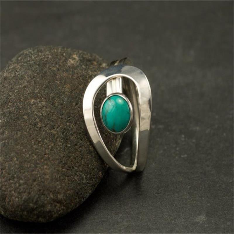 Geometric Alloy Ring Vintage Turquoise Electroplated Jewelry Geometric Design Fashion Ring Trendy Turquoise Gem