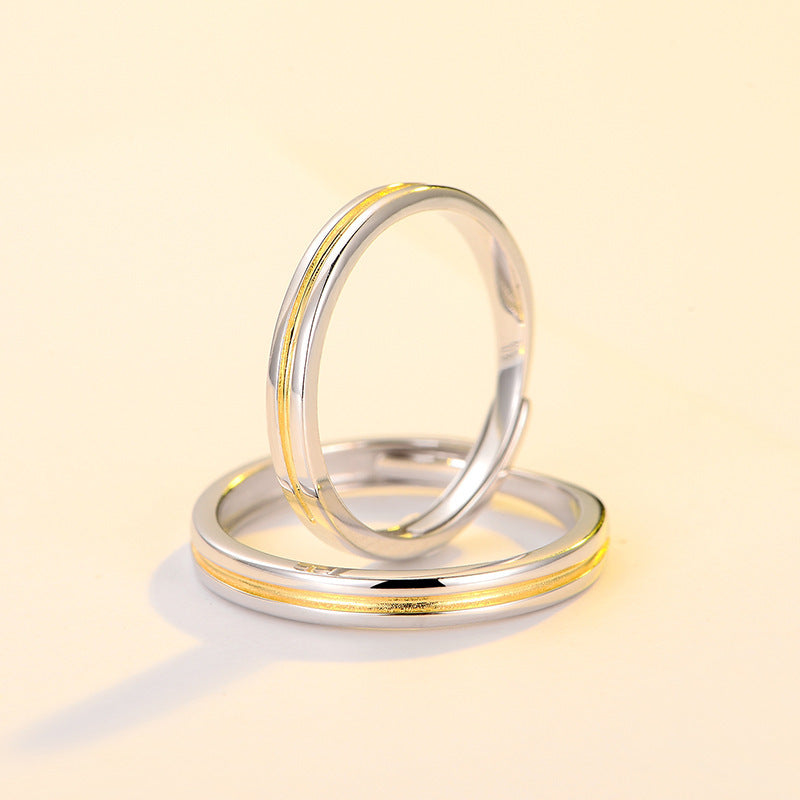 Sterling Silver Rings For Couples Geometric Design Electroplated Matching Bands Perfect Travel Gift For Couples