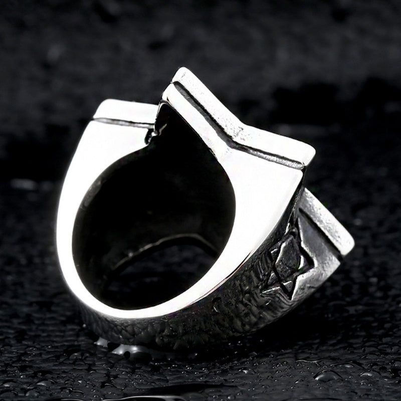 Retro Alloy Ring Six Pointed Star Design Fashion Jewelry for Women Gift Accessory Red JetBlack Plating Elegant