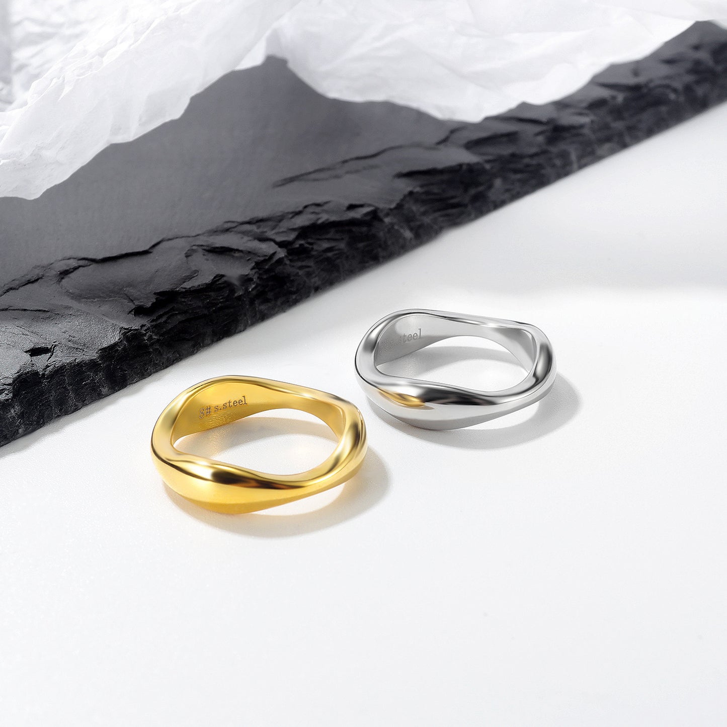 Geometrical Hip Hop Ring Titanium Stainless Steel Jewellery Sizes 6 7 8 Electroplated Silver Gold Packing Ring