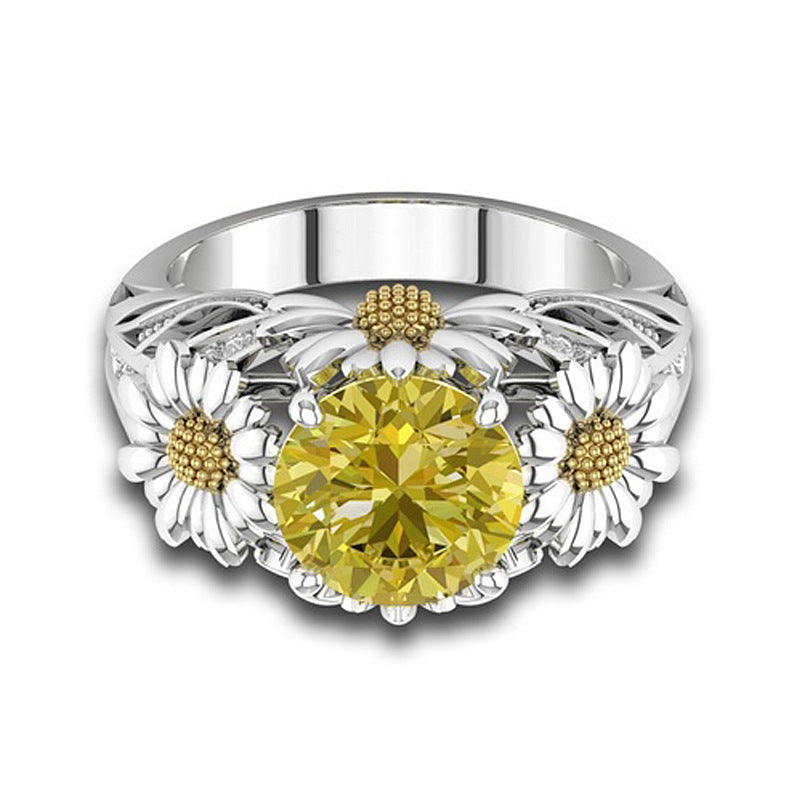 Copper Sunflower Ring 9mm Wide Prong Setting Copper Flower Ring For Women Gift Minimalist Jewelry Everyday Wear