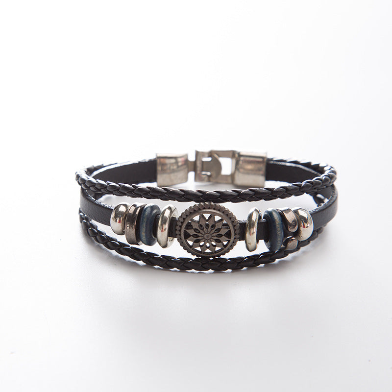 Mens Vintage Hand Woven Anchor Cowhide Leather Bracelet for Couple Anniversary Gift for Him and Her Gift Ideas