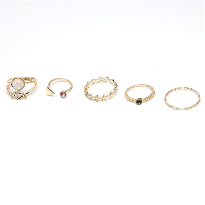 Retro Geometric Joint Rings Electroplated Gemstone Fashion Jewelry Set Alloy Knuckle Ring Travel Souvenir Gift