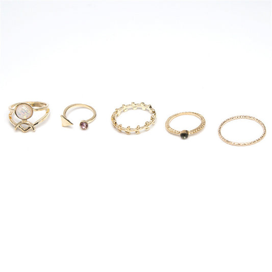 Retro Geometric Joint Rings Electroplated Gemstone Fashion Jewelry Set Alloy Knuckle Ring Travel Souvenir Gift