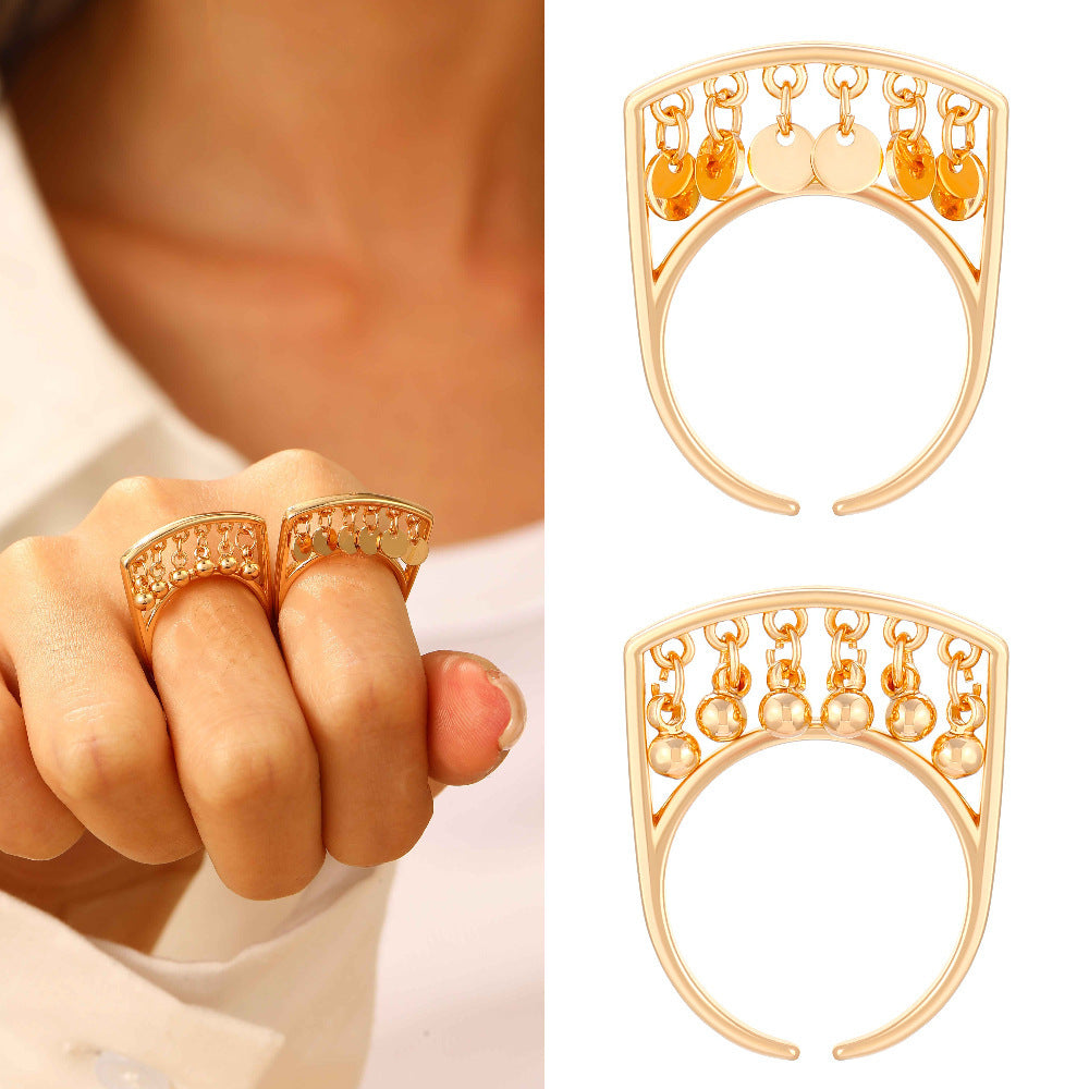 Womens Open Rings Electroplated Copper Geometric Ring Tassel And Circle Lines Design Fashion Jewelry Open Band
