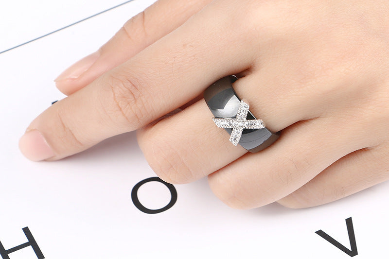 Ceramic Couple Ring Black White Geometric Unisex Band Durable Wedding Anniversary Gift For Partners Daily Wear