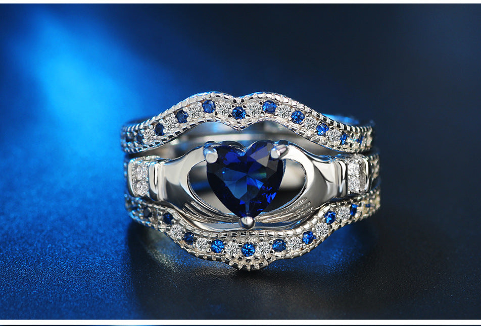 Love Heart Zircon Ring For Women Exaggerated Dazzling Brass Plated Jewelry Engagement Wedding Anniversary Gift