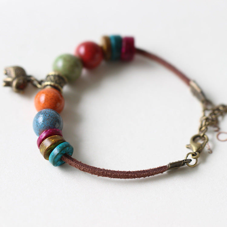 Womens Adjustable Ceramic Bracelet Elephant Zodiac Jewelry Nepal Animal Theme Cuter Fun Unique For Girls Gifts