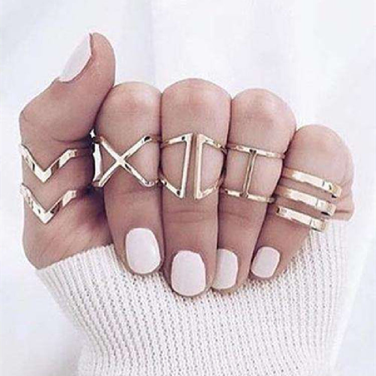 Unisex Geometric Alloy Ring Set Cross V Shape Gold for Women and Men Everyday Wear Fashion Jewelry Electroplated Finish