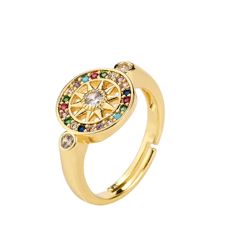 Six Pointed Star Diamond Ring Adjustable Copper Open Band