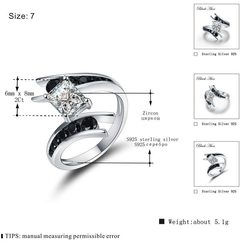 Womens Sterling Silver 925 Ring Geometric Design European Style Jewelry Gift Birthday Wedding Zircon Ring Pack
