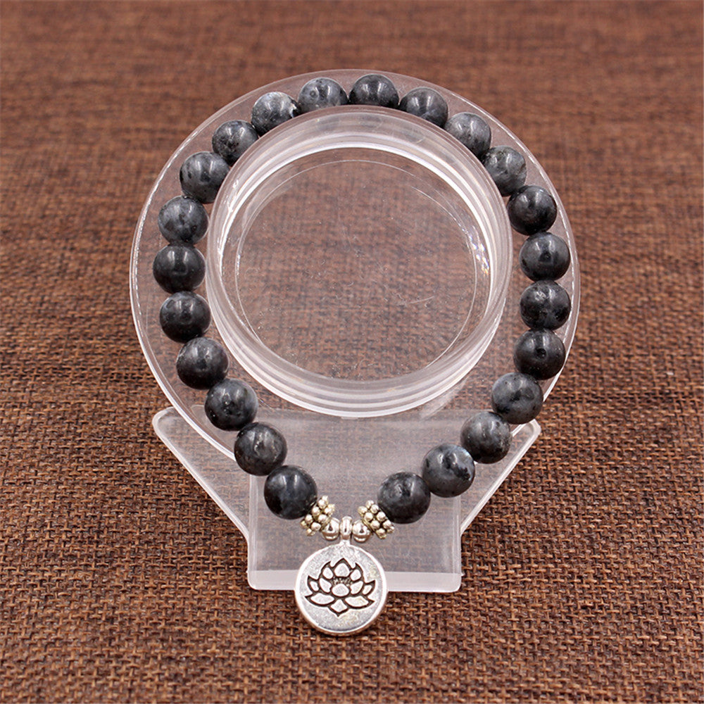 Unisex Glitter Stone Bracelet Lotus Pendant Tree Of Life Yoga Vintage Alloy Elastic Jewelry Retro Fashion Yoga