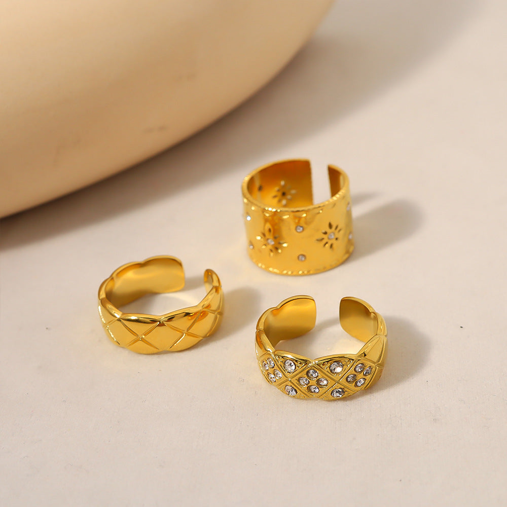 Womens Titanium Steel Vintage Court Style Ring With Carved Hollow Design Adjustable Elegant Jewelry For Everyday Wear