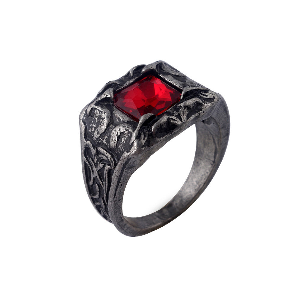 Vintage Alloy Ring With Artificial Gemstone Unisex Fashion Retro Jewelry Band Statement Ring For Men And Women