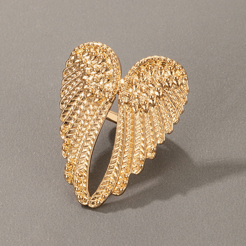 Geometric Wing Ring For Women Silver Aluminum Alloy Electroplated Fashion Jewelry Retro Hip Hop Punk Ring Solo