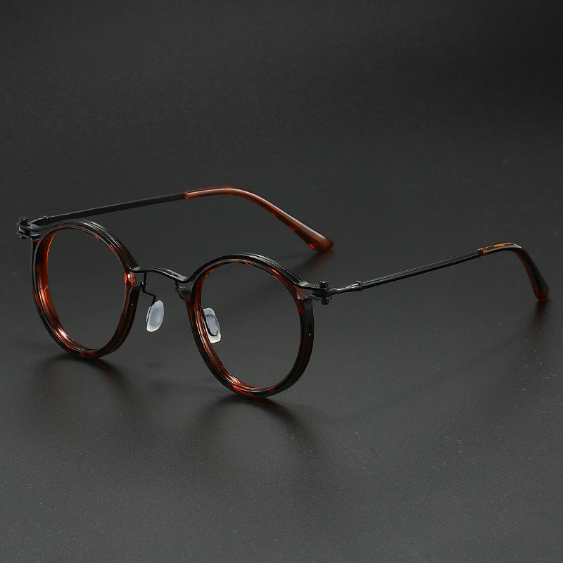 Round Frame Anti Blue Light Glasses Full Plastic Metal Frame AC Lenses Zero Degree Plain Glasses In Black Gold