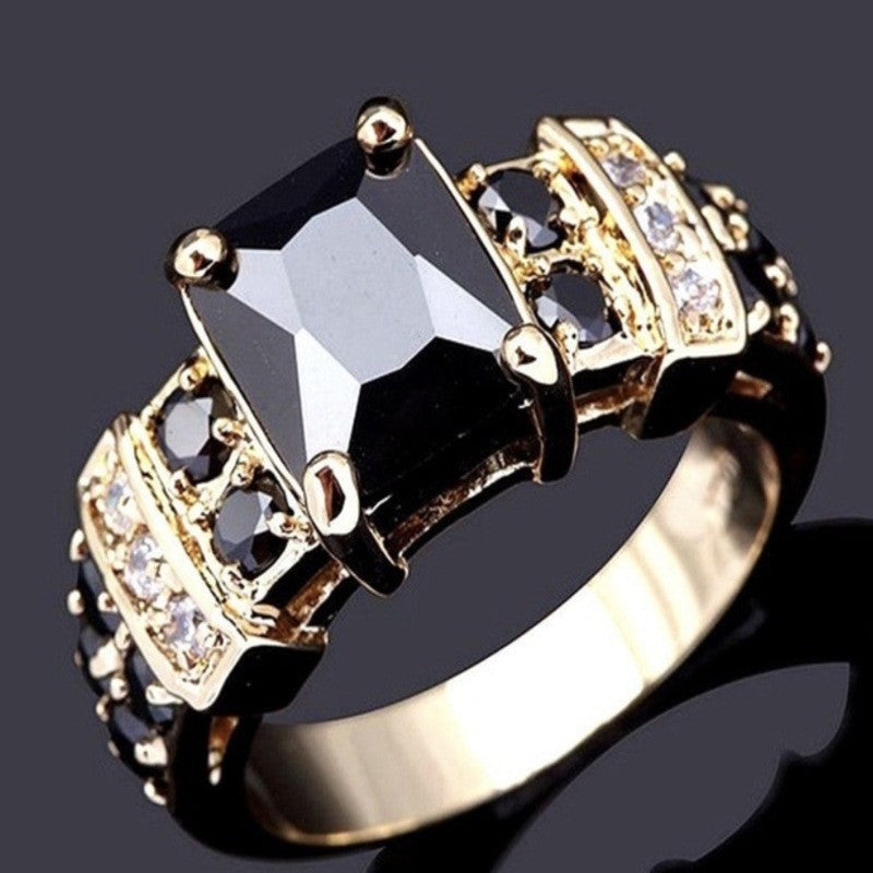 Rectangular Obsidian Ring Electroplated Alloy Metal Fashion Ring For Women Trendy Stylish Accessory Jewelry Now
