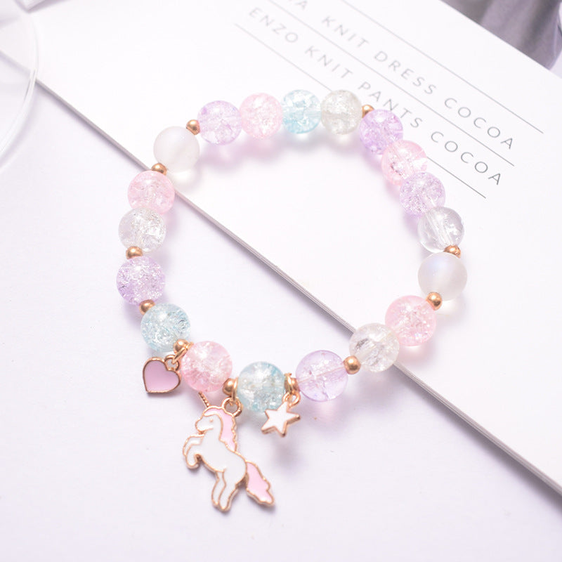 Girls Cute Bracelet With Plant Flower Plus Crystal Design Korean Beads Adjustable Childrens Bracelet 14cm 20cm