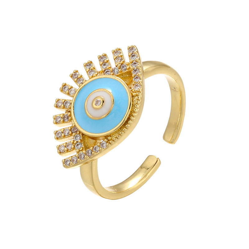 Oil Drop Ring Colorful Zircon Diamond Accent Copper Adjustable One Size Fashion Jewelry for Women Elegant Style