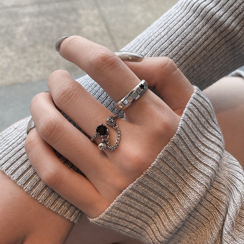 Unisex Silver Plated Quinary Pointed Star Ring Adjustable Korean Style Irregular Cold Wind Design Fashion Ring