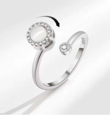 Womens Adjustable Ring Cat Eye Moonstone Rotatable Copper Band Little Golden Ball Korean Fashion Ring Style Cat Style