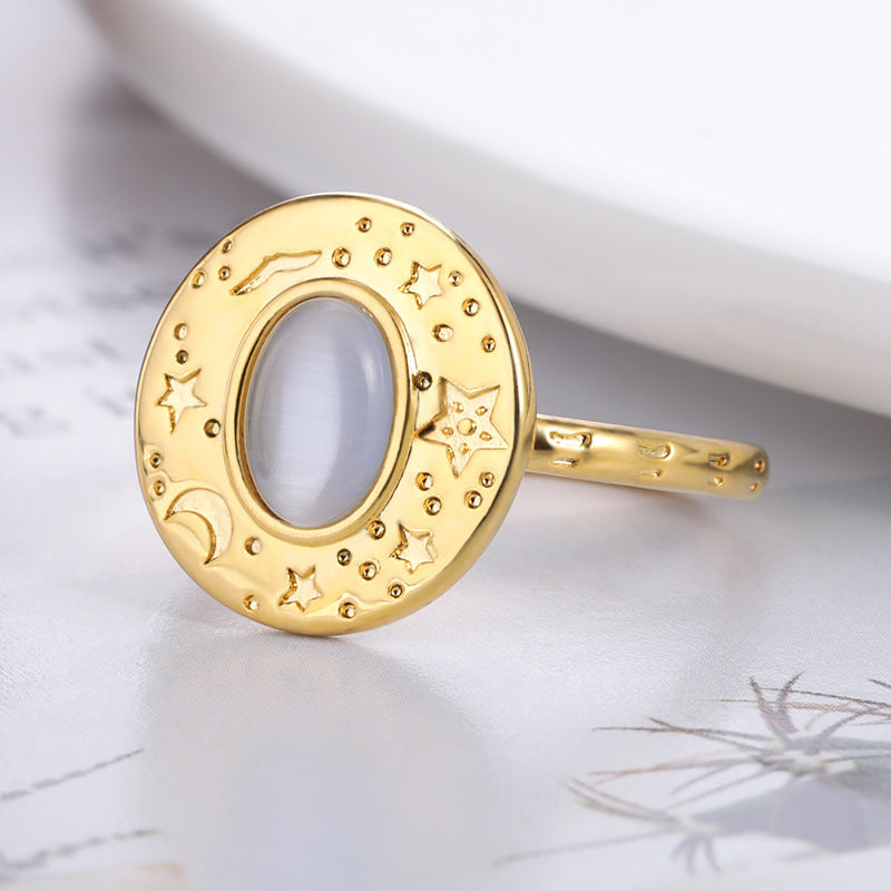 Vintage Crystal Star Moon Ring Oval Jewelry For Her