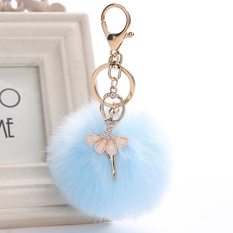 Car Keychain Pendant Simulation Rabbit Hair Accessory Metal Plush Key Ring Bag Charm Fluffy Colorful Gift Style
