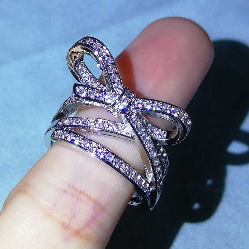 Butterfly Zircon Inlaid Ring Brass Plated Elegant Sparkling Jewelry For Engagement Gift No 6 7 8 9 10 SemiPrec