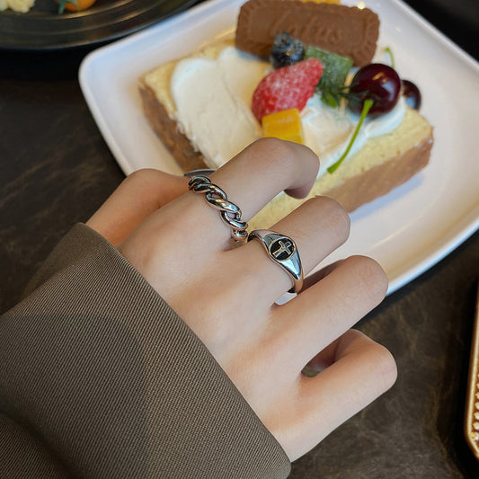Vintage Silver Plated Cross Ring Adjustable Trendy Ring Simple Design Epoxy Jewelry Fashion Ring Gifts For Her