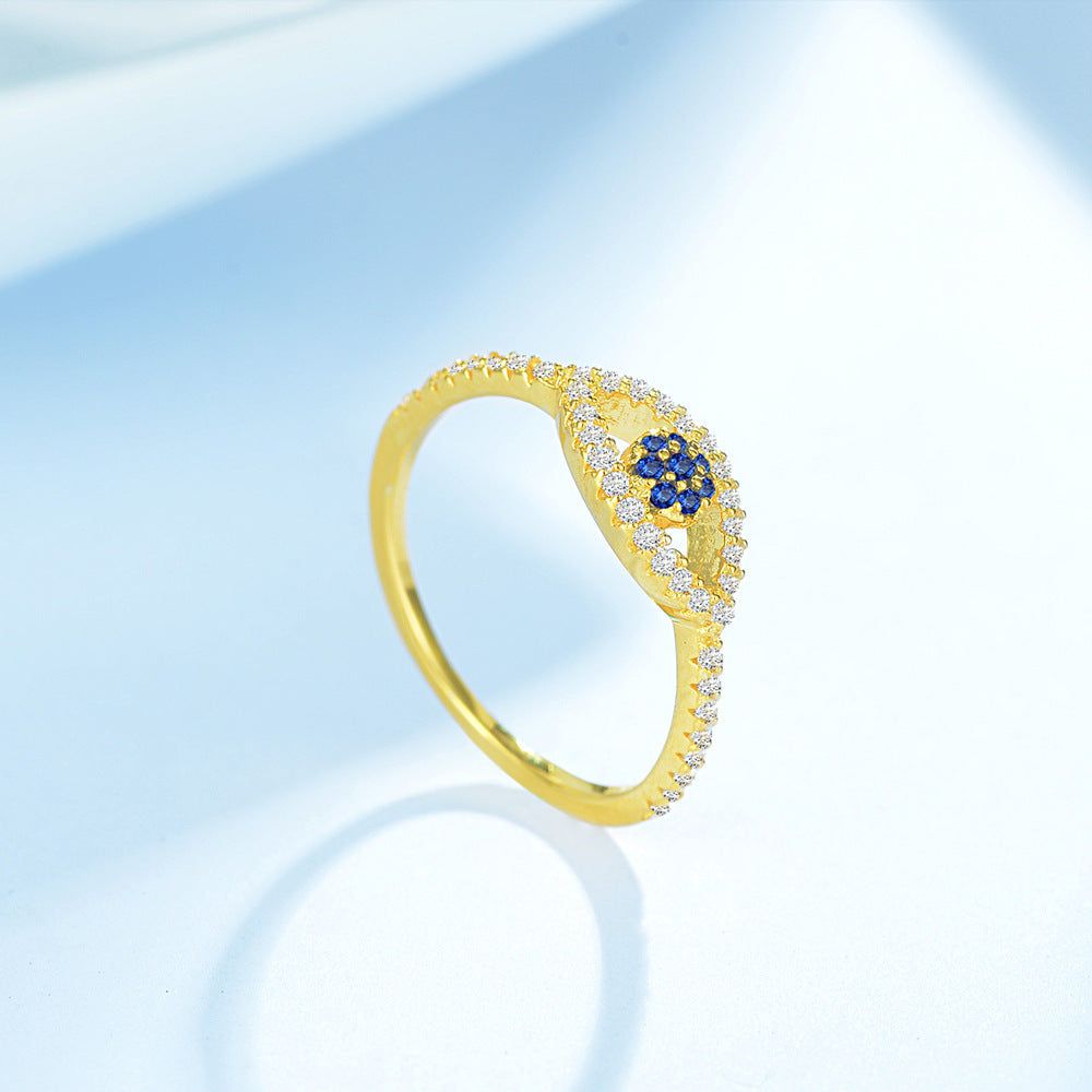 Womens Sterling Silver Eye Ring with K Gold Plating and Zircon Inlay for Women Fashion Jewelry Band Ring 1 5mm