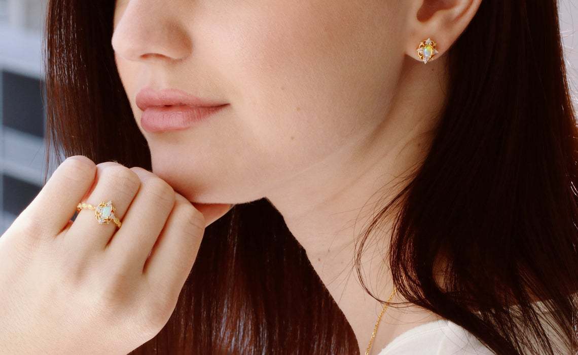 Women Vintage Openwork Opal Ring Retro Geometric Alloy Fashion Ring Electroplated Gold Silver Rose GoldWedding