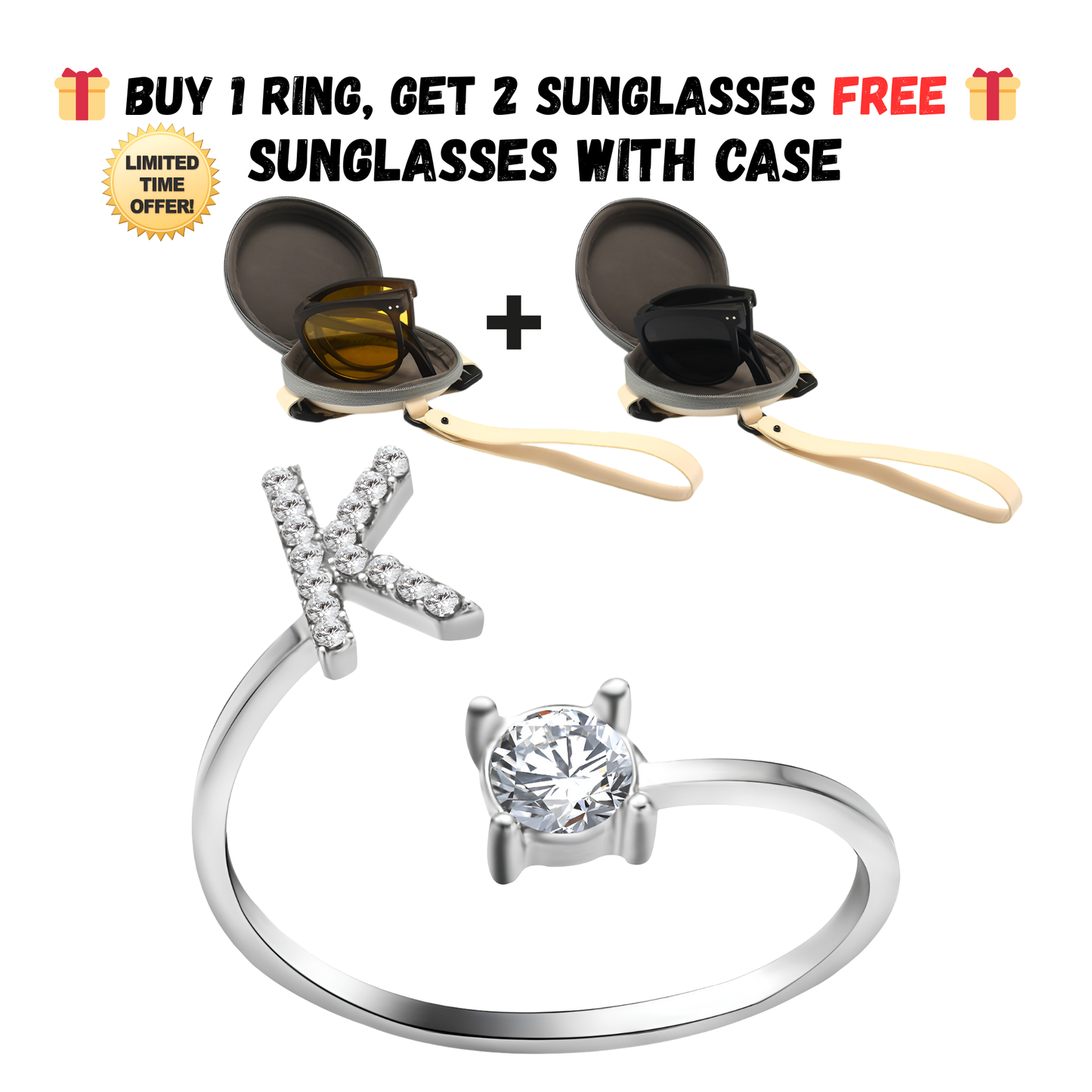 Adjustable Letter Zircon Ring with Alphabet Initials A Z Copper Alloy Jewelry Gift for Women Elegant Gift Idea