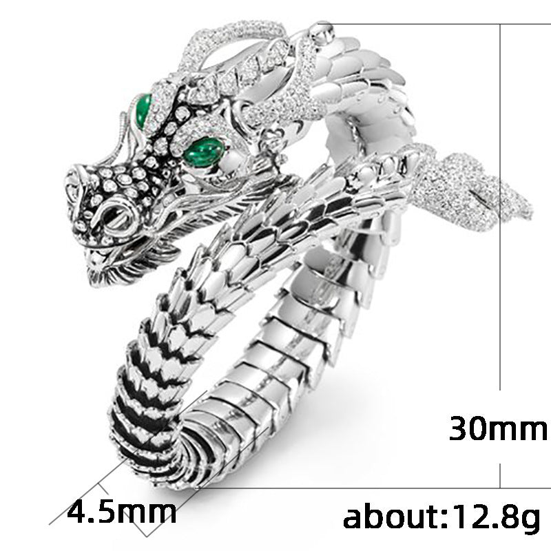 Mens Gold Plated Dragon Ring Alloy Animal Zodiac Band With Artificial Gemstones Inlay Gift Mens Jewelry Dragon