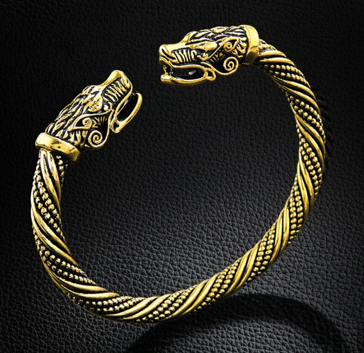 Unisex Wolf Head Zodiac Bracelet Alloy Bangle In Ancient Silver For Men And Women European American Design Everyday