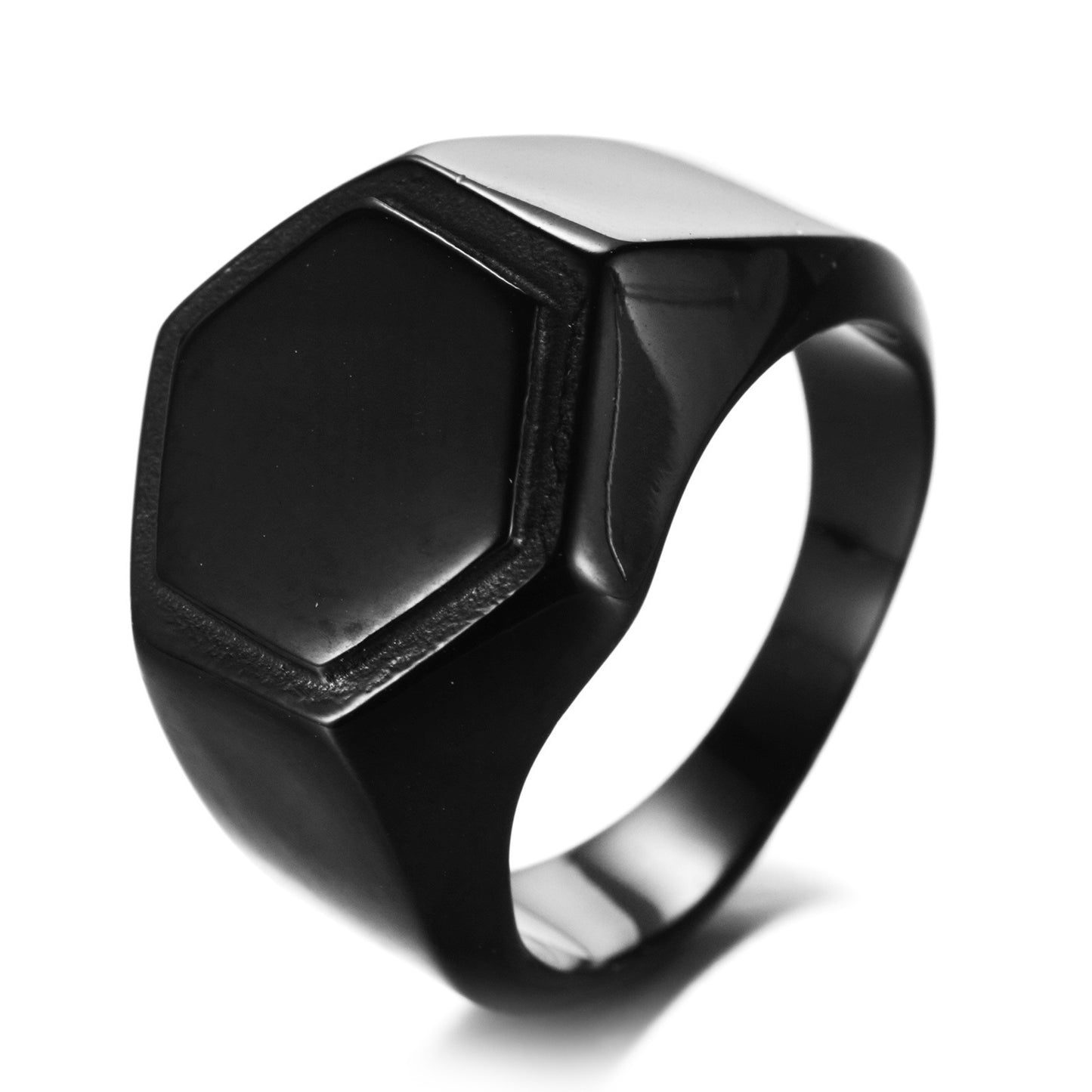 Mens Hexagonal Titanium Stainless Steel Ring Polished Band Statement Fashion Jewelry For Men Everyday Wear Gift