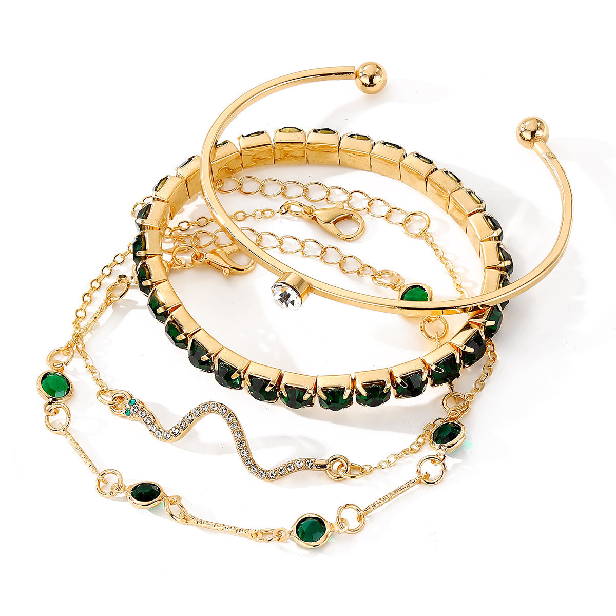 Green Diamond Stretch Bracelets Set For Women Four Pieces