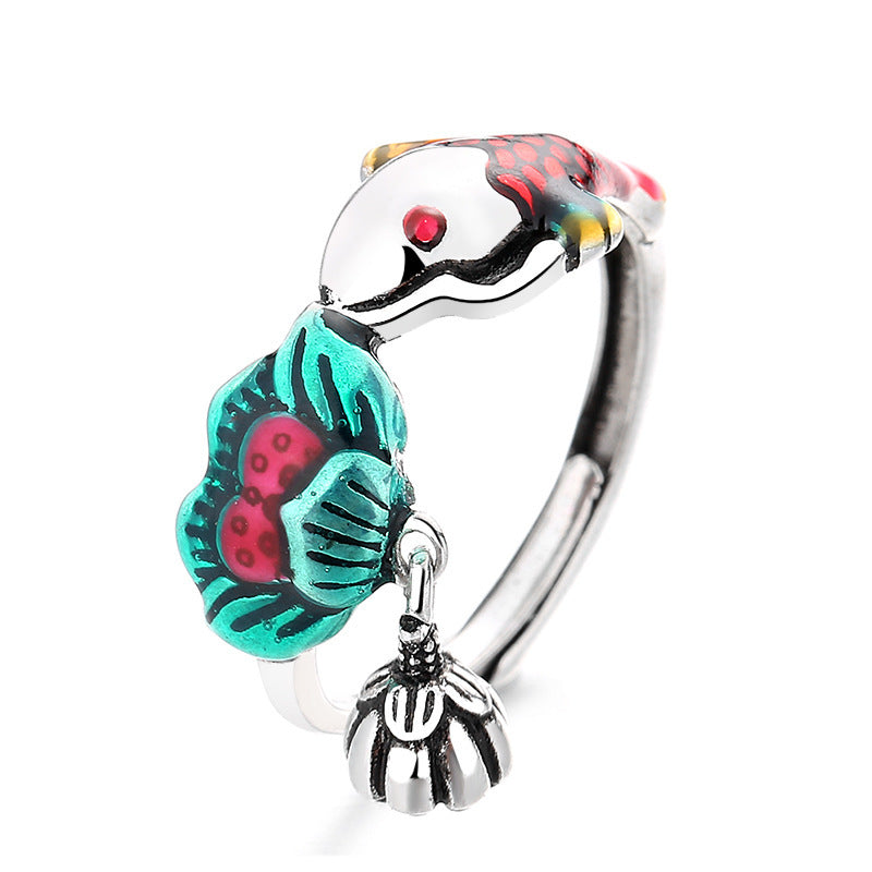 Adjustable Koi Carp Copper Ring Zodiac Ethnic Jewelry