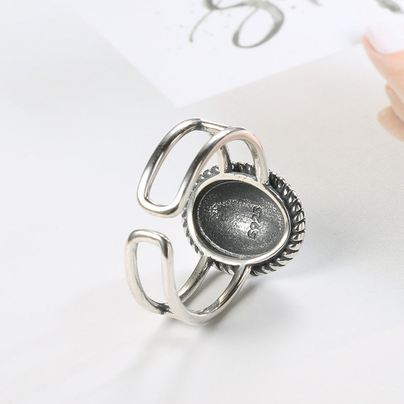 Sterling Silver Ring Double Oval Plaid Wave Jewelry Women