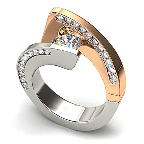 Zircon Cross Ring Two Tone Gold For Women Wedding Jewelry