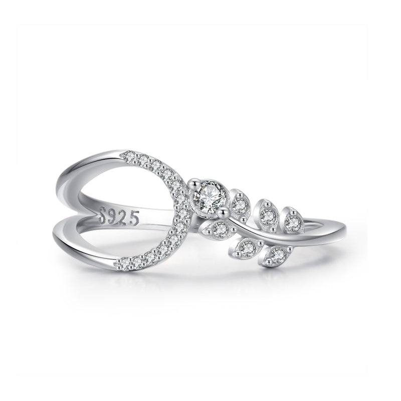 Sterling Silver Ring For Women Forest Leaf Plated Hand Jewelry Simple Fashion Ring Anniversary Gift Daily Wear