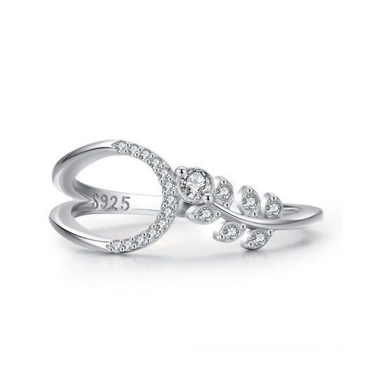 Sterling Silver Ring For Women Forest Leaf Plated Hand Jewelry Simple Fashion Ring Anniversary Gift Daily Wear