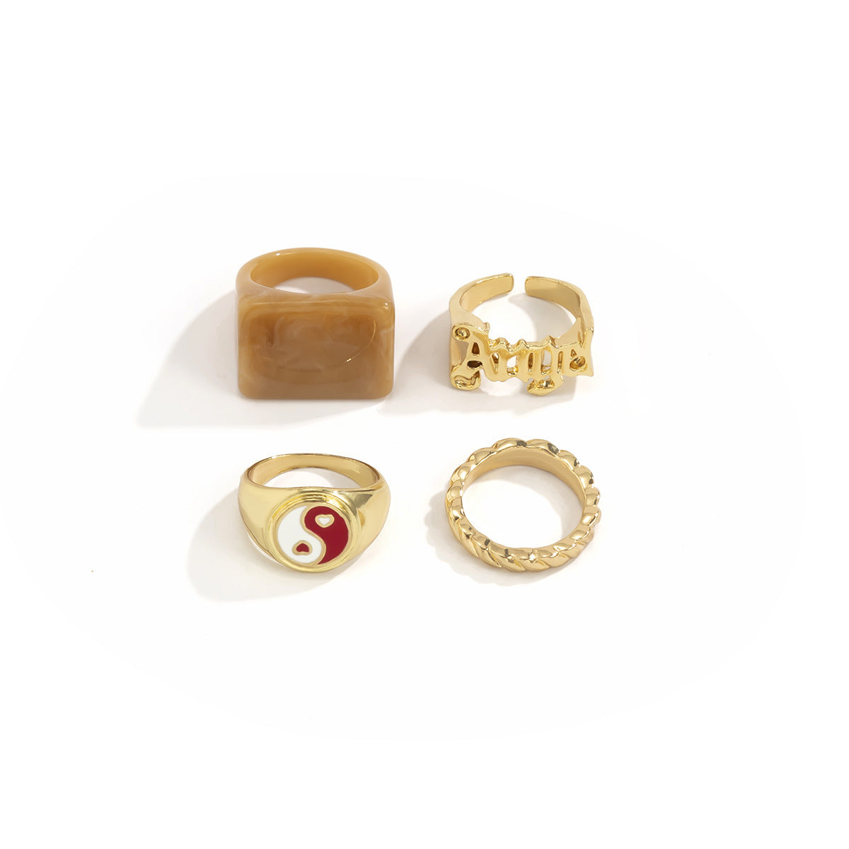 Retro Creative Oil Drop GeometricRing Vintage LettersNumbers Text Alloy Acrylic CCB Dripping Oil Birthday Gift