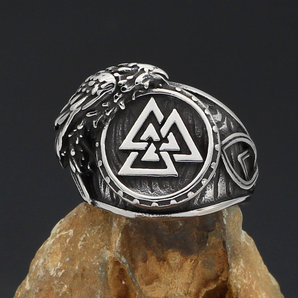 Men Viking Ring Stainless Steel Geometric Jewelry Antique Silver Durable Statement Ring For Everyday Wear Soon